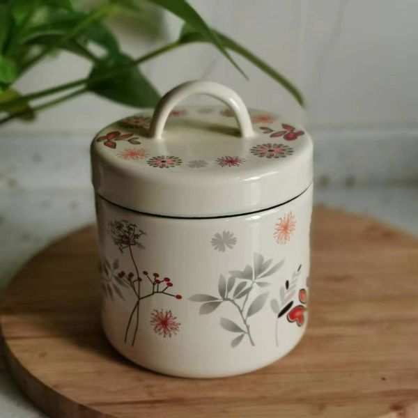 Marble Color Coating Enamel Food Container Bacon Grease Container Leakproof With PE Lid