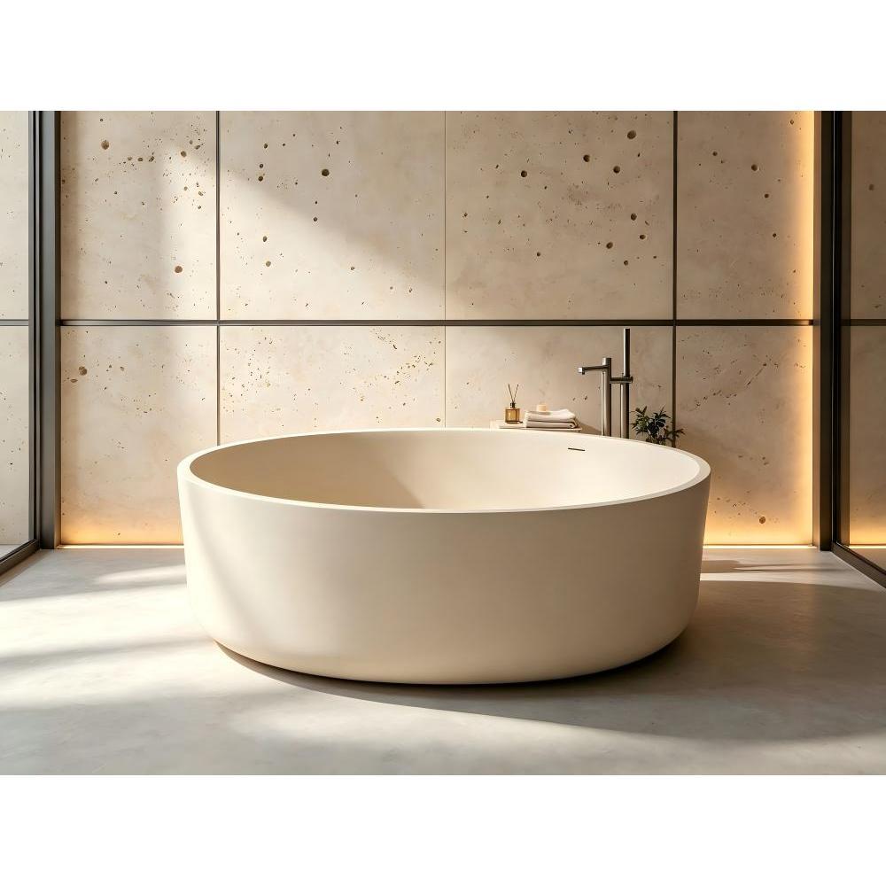 Travertine Stone Texture Solid Surface Freestanding Tub