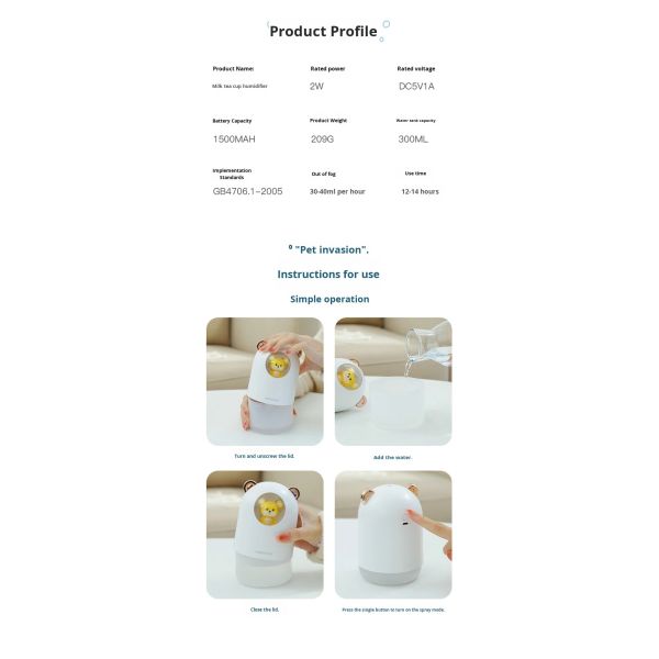 300ml Capacity Ultrasonic Nano Fine Mist Spray Humidifier USB Powered For Home Office