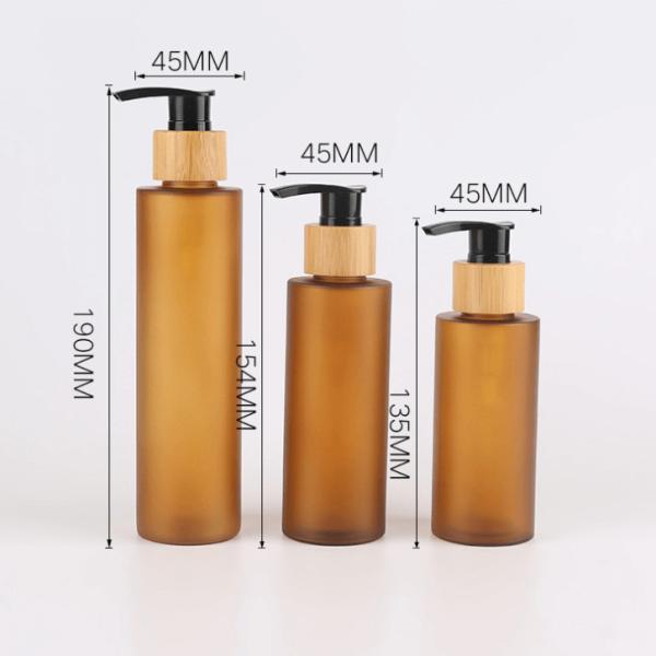 120ml 150ml 200ml Amber Plastic Shampoo Bottles With Pump Bamboo Skincare Packaging