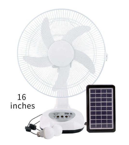 14 Inch 2 Speeds Solar Powered Oscillating Fan Solar Desk Fan With LED Light Bulbs