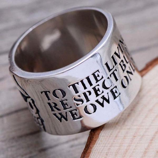 Retro Vintage Engraved Words Skull Sterling Silver Band Ring (036901)