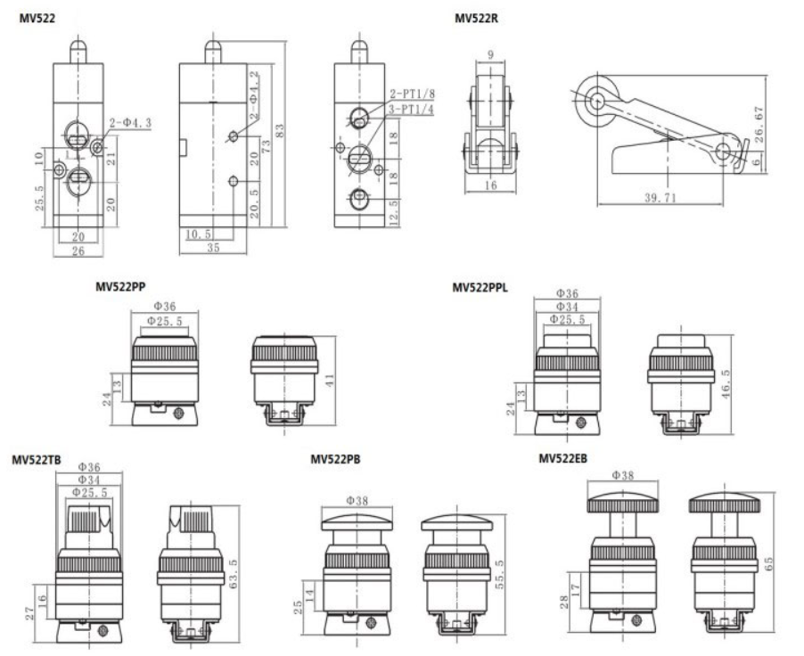 Sunrise Nielsen MV522PP, MV522PPL, MV522R, MV522TB 5/2 way MV Series Mechanical Valve