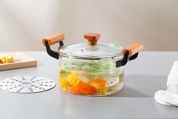 2.2L Clear Borosilicate Glass Kitchen Wares Cooking Pot Heat Resistant Hand Blown