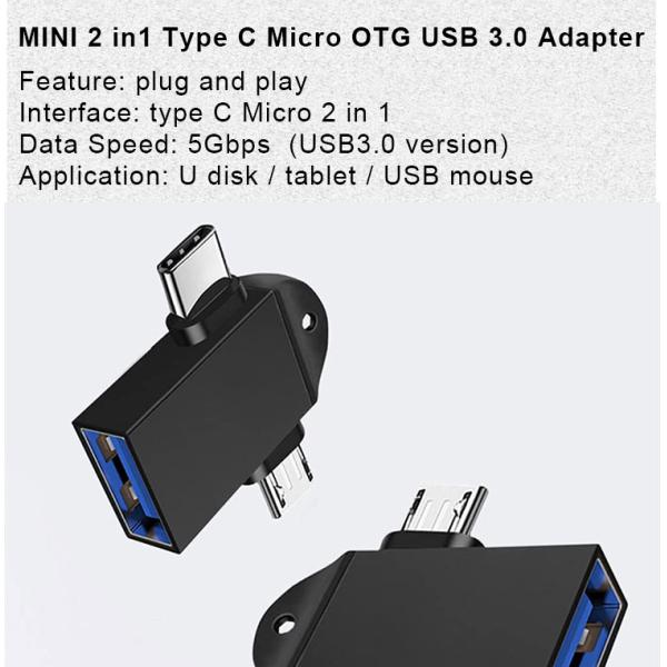 2 in 1 USB3.0 to Micro B Type C USB Converter OTG Adapter for Android Phone U Disk Mouse