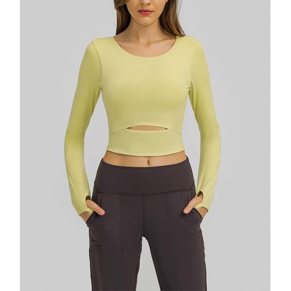 Sports Yoga Long Sleeve Shirts Breathable Short Crop Tops With Pad