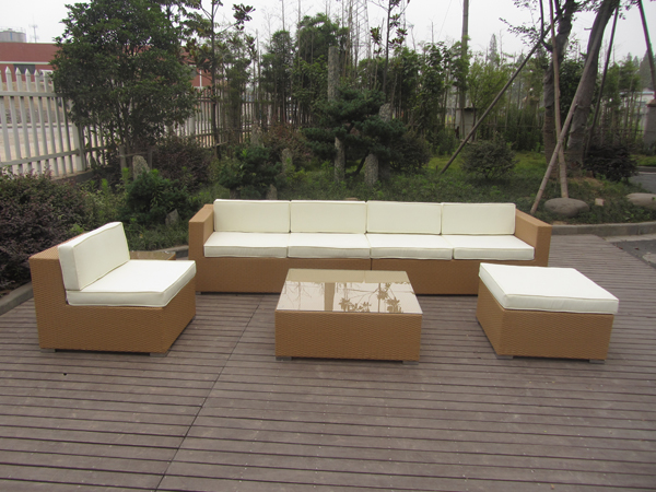 Outdoor Indoor PE Rattan Sofa With Side Sofa , Middle Sofa , Ottoman , Coffee Table