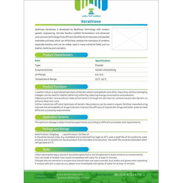 Кератиназа, Кожевенная промышленность, гидролаза перьев в виде порошка