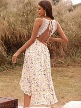 V Collar Floral Casual Dress Sexy Summer Long Dress For Women