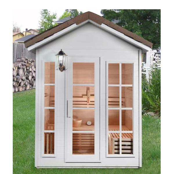 Комната сауны пара сада традиционная, сауна канадского бочонка Hemlock на открытом воздухе