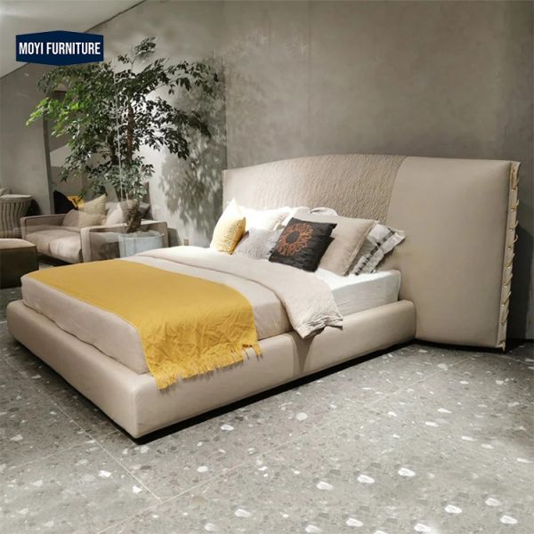 Soft Bed Modern Upholstered Frame King Bed Luxury Italian Leather Queen Size MOYI Italian 2023 Collection