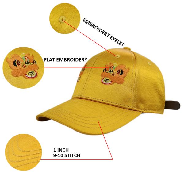 Красивая желтая бейсбольная кепка сатинировки, крышки спорта города для предохранения от Солнца