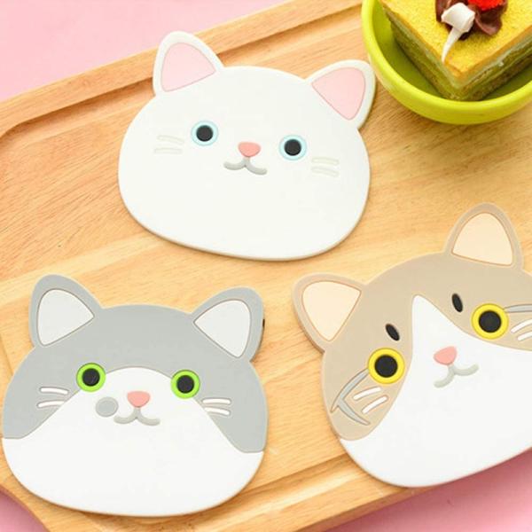 CM-005Cute Cartoon Cat Cup Coasters Mats Silicone Rubber Coaster HEATER