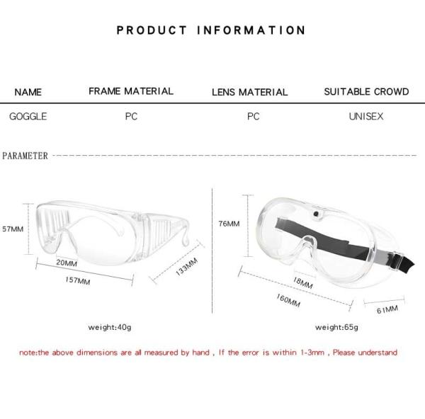 Clear Chemical Resistant Safety Goggles Work Protection Pc Pvc Material