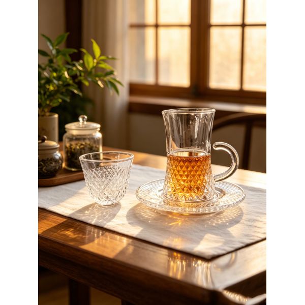 Classical Glass Tea Cups Set of 6pcs Turkish Cups 6pcs Saucers 6pcs Cawa Cups Great for Elegant Tea Drinking Experience
