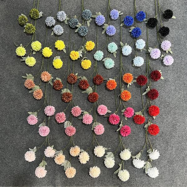 3-Headed Chrysanthemum Imitation Authentic Bouquet Wedding Flowers High End Touching Silk Flower Finished Decoration Living Room Decoration