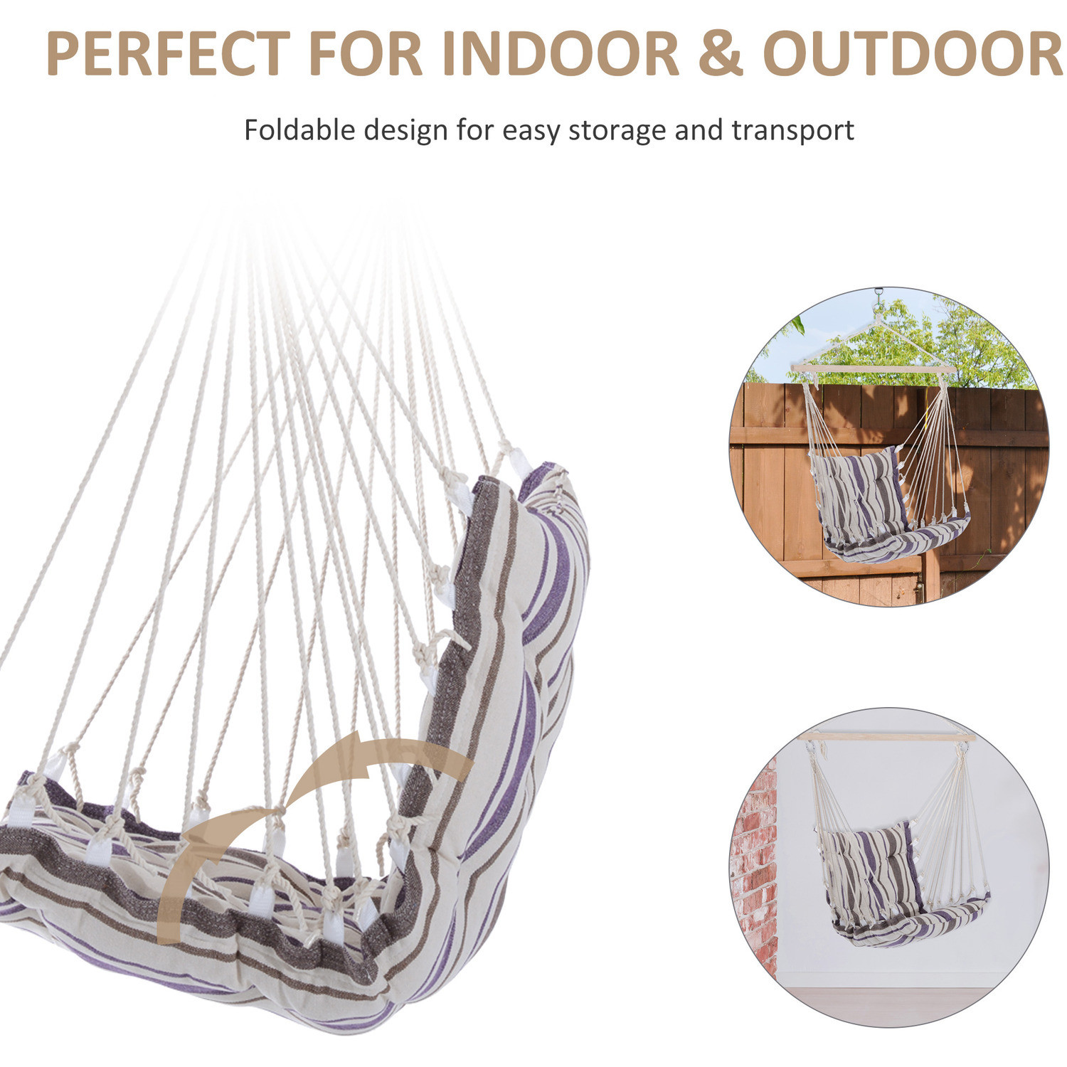 3.1kg AJUNION Outdoor Swing Hammock Seat Modern Style Hanging Cotton Rope Swing Chair