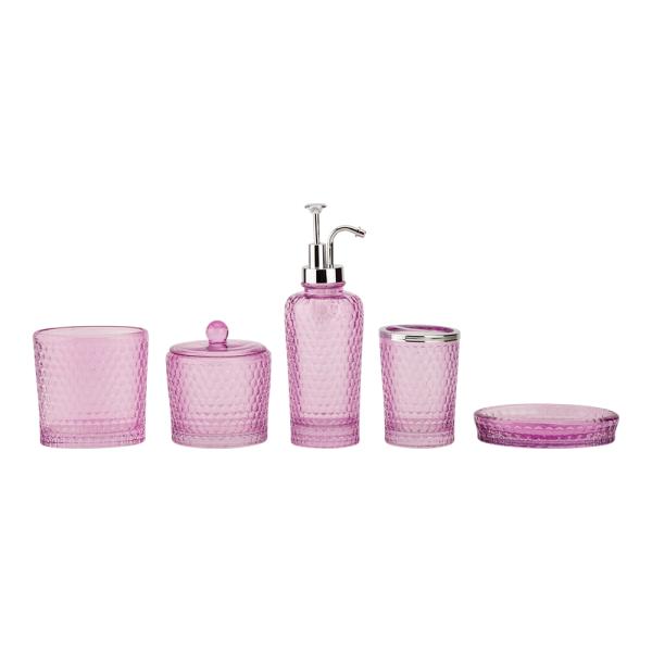 Glass luxury bathroom accessories set round shape with honeycomb glass soap dispenser