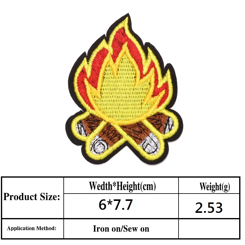 Custom Embroidery Fun Patch Bonfire Iron on Hat Logo Patches Large Sequin Embroidery  Pizza Patch
