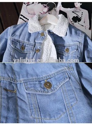 Light Blue 100% Cotton On Denim Jacket , Machine Washed Fleece Lined Jeans Jacket