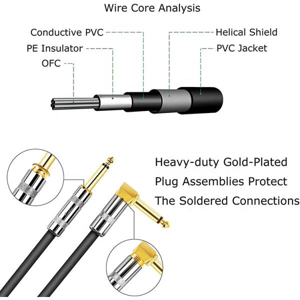 10FT Durable Blue Braided 90 Degree Angled to Straight 1/4 TS Jack Electric Instrument Guitar Patch Cable