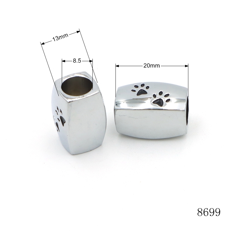 Personalized Flat Rectangular Zinc Alloy Metal Beads with Black Enamel Paw for Bracelet Making