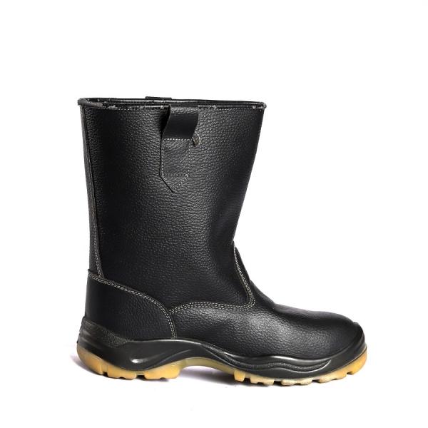 Steel Toe Lace Up Cut Black Split Cow Leather Anti Slip Protection Brand Safety Shoes