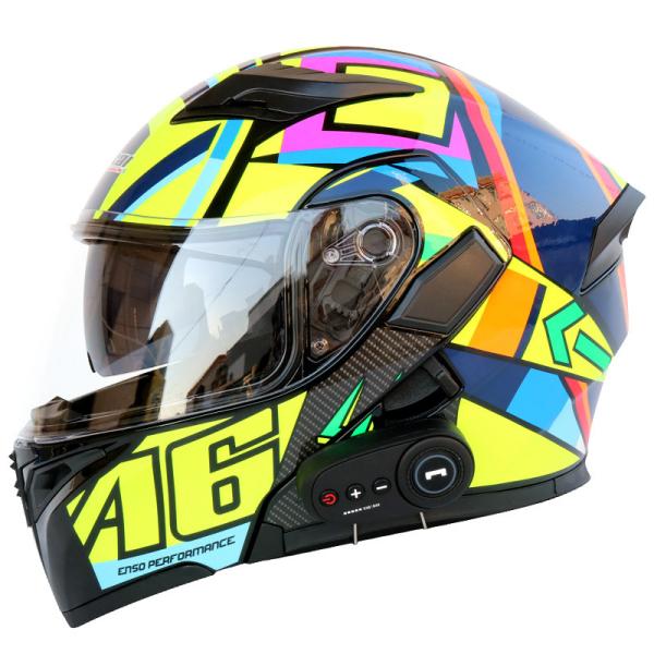 DOT Approval Double Lens M/L/XL/XXL Motorcycle Smart Flip Up Intercom Wireless Blue tooth Helmet black color