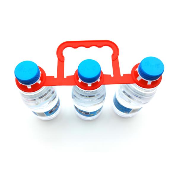 Lightweight Plastic Carry Handle For Three Bottles With Bottle Banding Clip