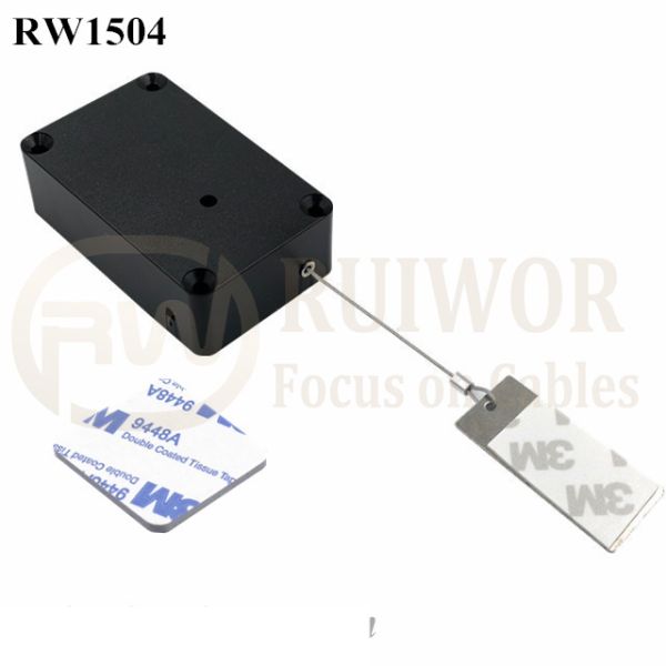 RW1504 Cuboid Multifunctional Retractable Cable With 45X19mm Rectangular Sticky Metal Plate Used In Supermarkets Security Retail Display