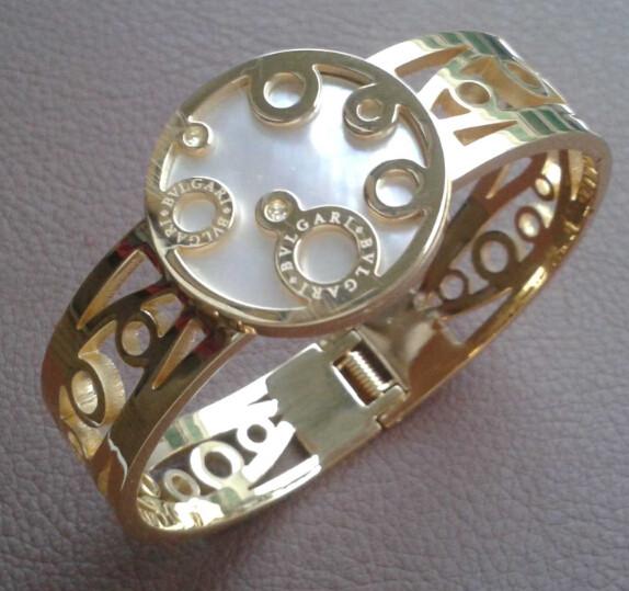 316L S.Steel Ladies IPG Italy Paris Design Big Round Enamel Hollow Pattern Bracelet Bangle