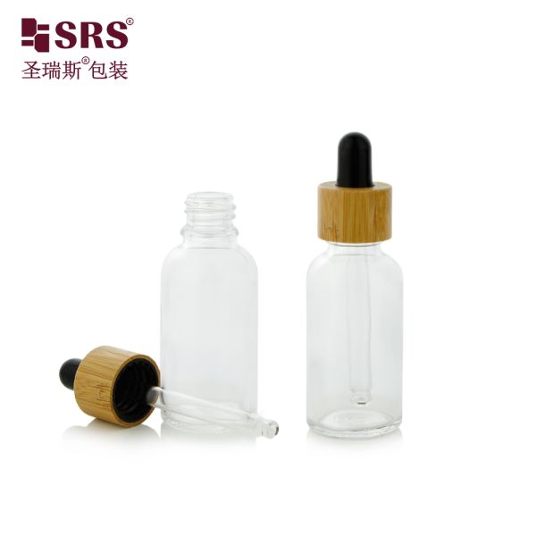 Custom Frosted Essential Oil Empty Packaging 15ml 30ml 50ml 100ml Bamboo Dropper Bottle