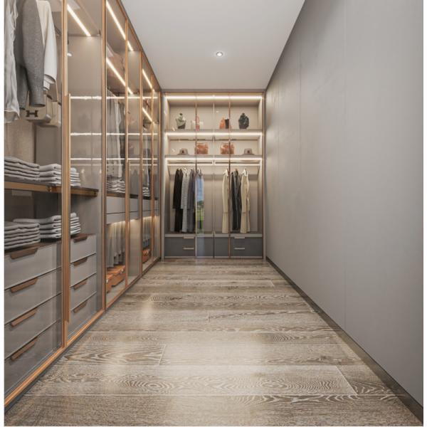 L-Shape Stainless Steel Walk-In Wardrobe with Glass Doors
