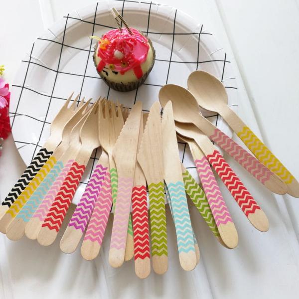 160mm Dinner Cake Pink Wooden Cutlery Utensils For Celebration