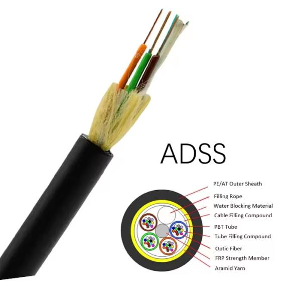 ADSS Outdoor Fiber Cable 24core 48core 96 Cores 120m 100m Fiber Optic Adss Cable Self Supporting