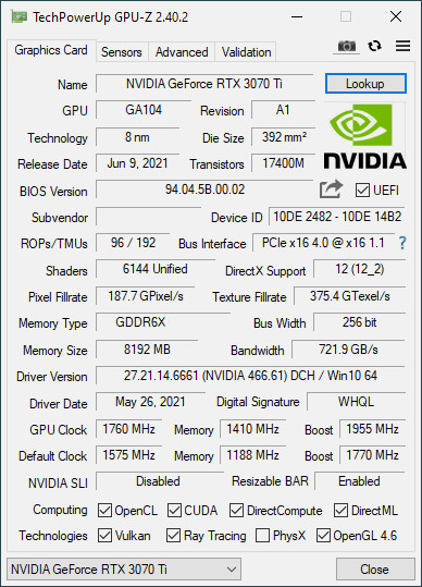 PCWINMAX RTX 3070 Ti 8GB 19000MHz Часы памяти Графическая карта Интерфейс PCI-E X16