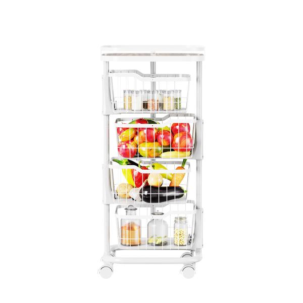 Convenient Metal Storage Rotating Storage Trolley with 3 Tiers and Wheels
