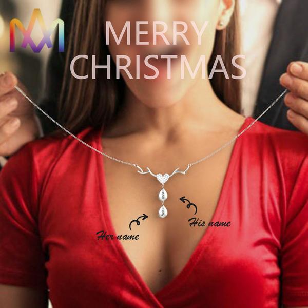 50cm Chain 304 Stainless Steel Deer Necklace With Nameplate Pendant