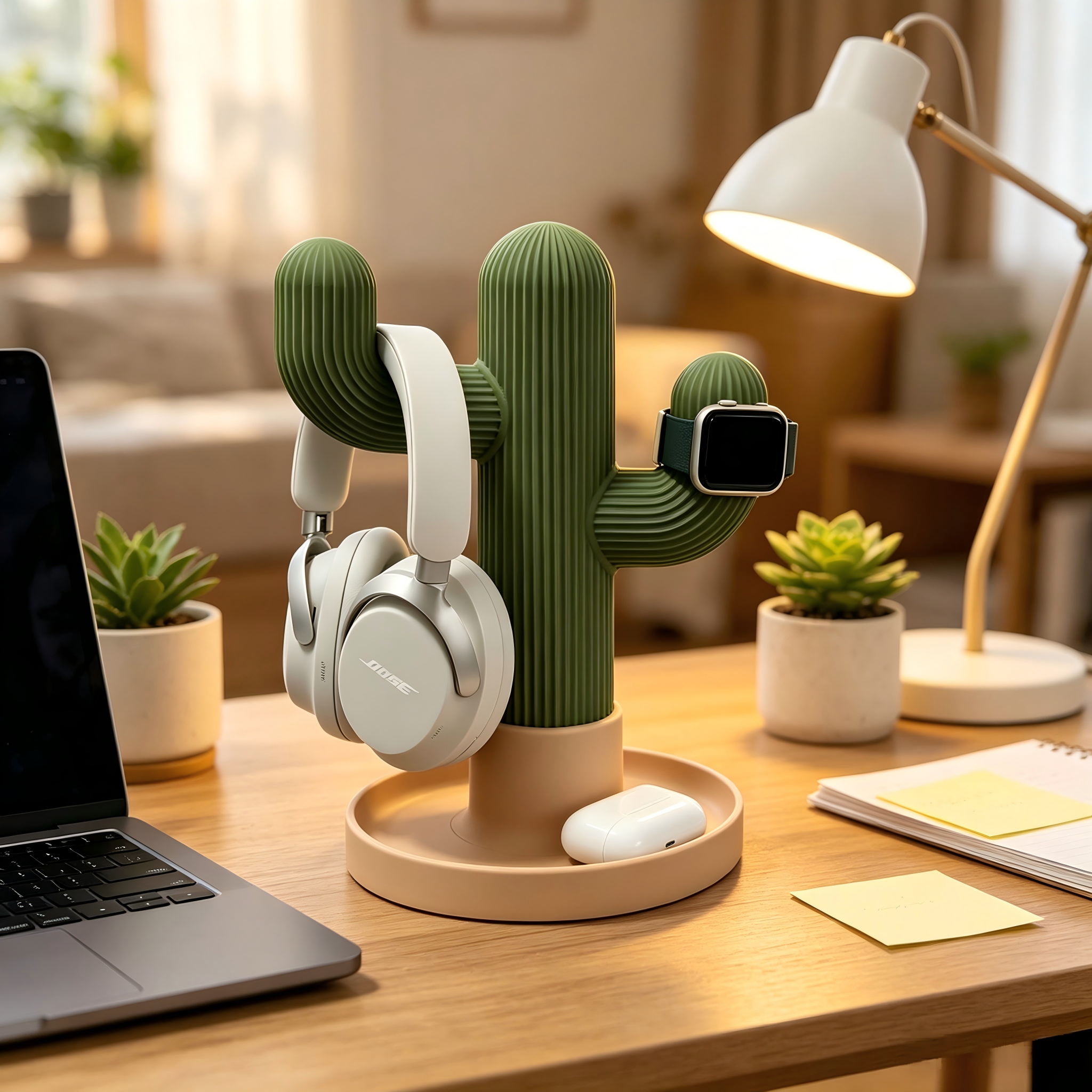 Multi Device Holder Digital 3D Printing Cactus Shaped Custom Headphone Stand For Desktop