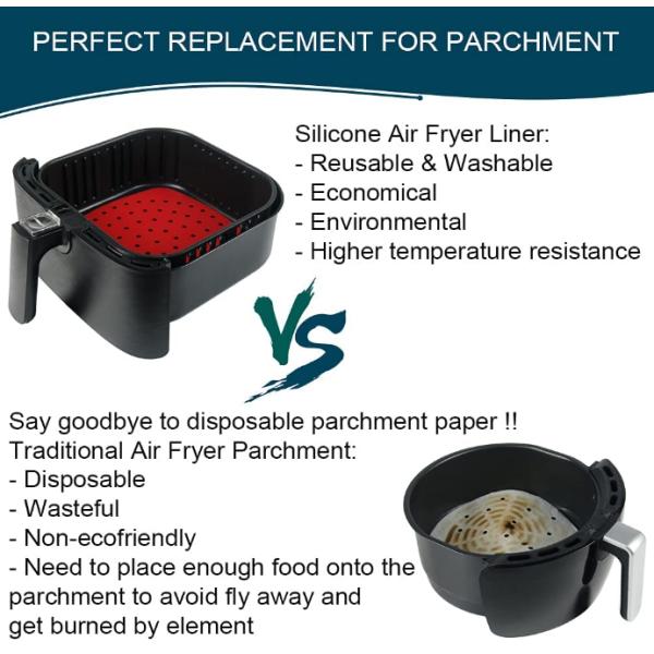 Reusable Air Fryer Liners Non-Stick 8.5 Inch Silicone Square Air Fryer Liner Mats