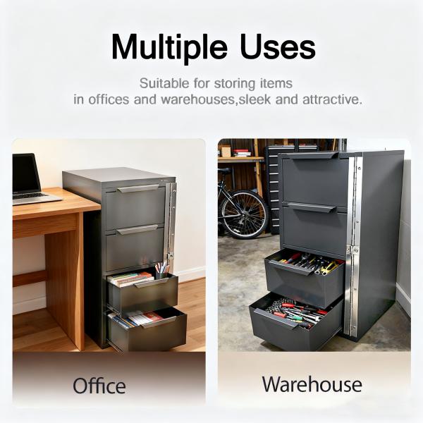 4 Drawer Welded Steel Vertical File Cabinet Gray Security Lock Adjustable Inner Divider Office Garage Storage Chest