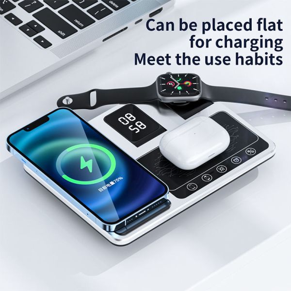 3-in-1 Wireless Charging Station Desk Digital Clock Phone Stand Night Light Fast Wireless Charger Magnetic Dock