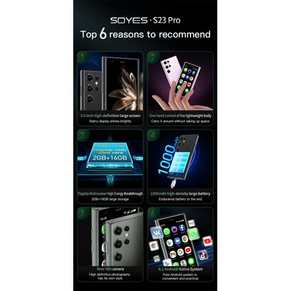 3G Small Screen Smartphones 1000mAh WIFI Bluetooth Android S23 Pro 3.0''HD 2+16GB