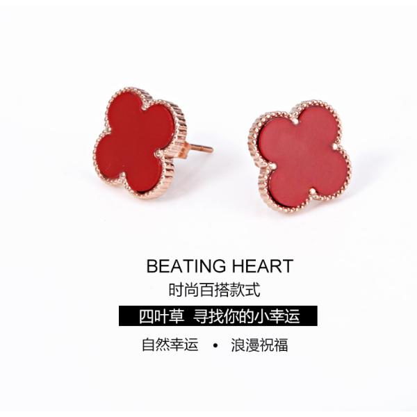 Four-leaf clover shape Acrylic stainless steel earrings Titanium steel hypoallergenic color earrings