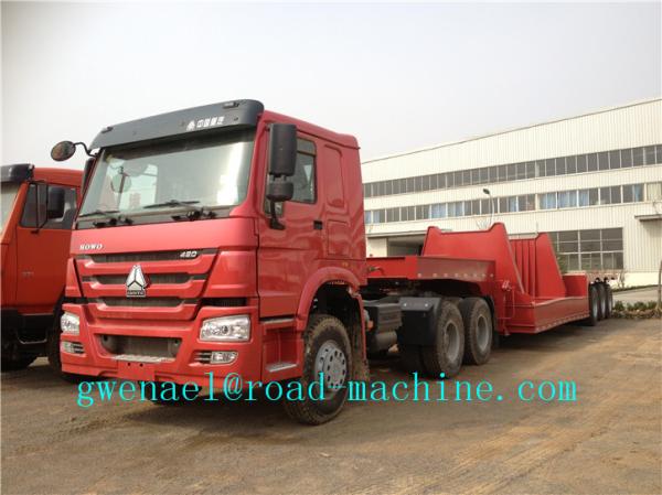 3 Axles Manual Semi Trailer Trucks Low Bed Two Single Cargo Truck New Condition