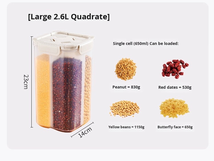 Food Grade BPA Free Storage Jar Moisture-proof Cereals Bean Compartmentalized Four Compartments Food Storage Box