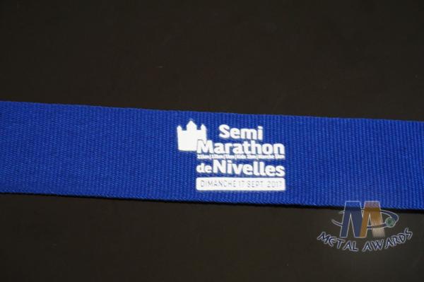 Custom Blue Ribbon With White Printing  Woven Medal Ribbons Medal Lanyards For Events