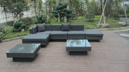 Modern Black Outdoor Rattan Sofa Set For Bar / Cafe / Balcony
