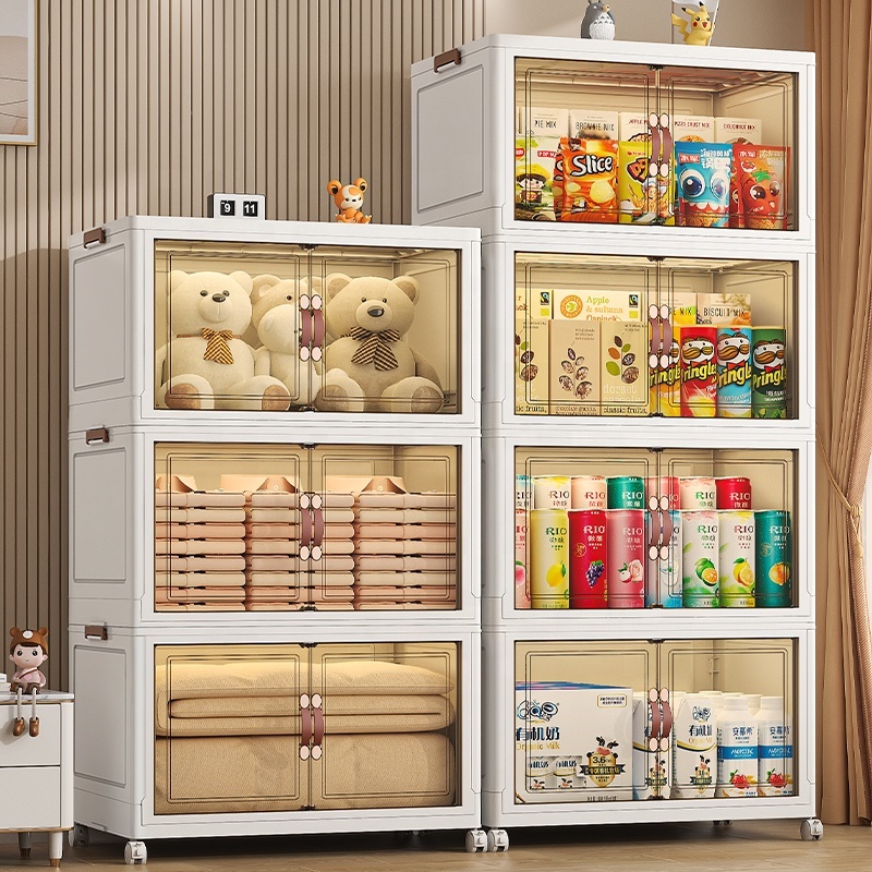 High Quality Custom Transparent Sundries Clothing Storage Folding Box Stackable Drawer Type Bedroom Storage Cabinets with Wheels