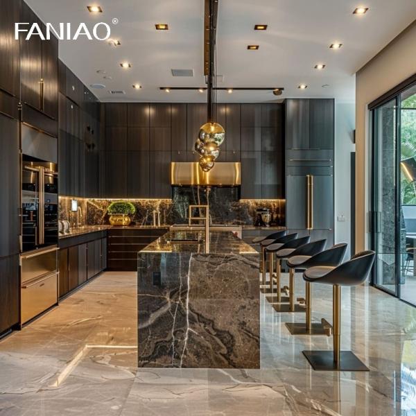 Современный стиль ПЭТ Кухонный шкаф Мебель Плоская упаковка Маттовая отделка Покрытие порошковым покрытием Кухонные шкафы